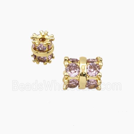 Copper Tube Beads Pave Zirconia Gold Plated