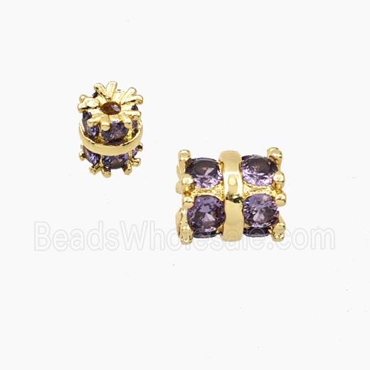 Copper Tube Beads Pave Zirconia Gold Plated