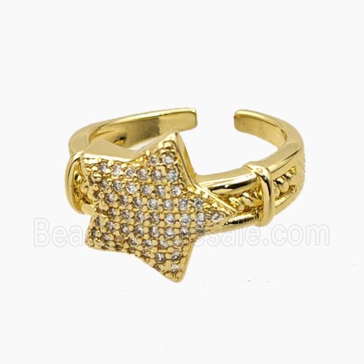 Copper Star Rings Micropave Zirconia Gold Plated
