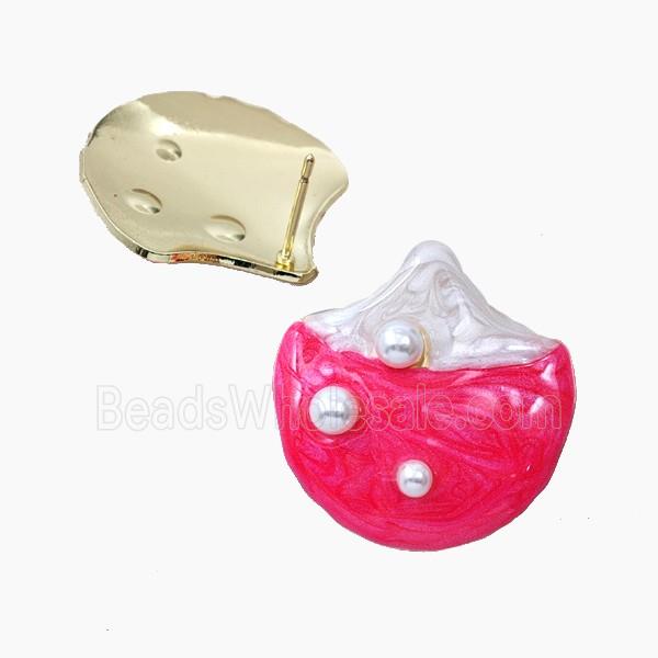 Copper Stud Earrings Red Enamel Gold Plated