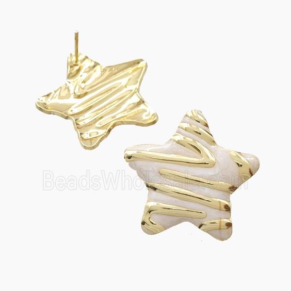 Copper Star Stud Earrings White Enamel Gold Plated