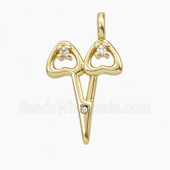 Copper Scissors Pendant Pave Zirconia Gold Plated
