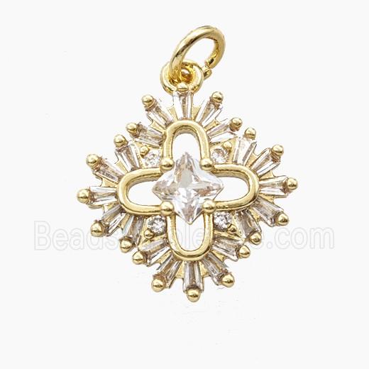 Copper Clover Pendant Pave Zirconia Gold Plated