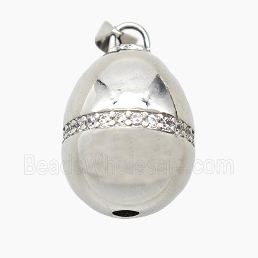 Copper Egg Pendant pave Zirconia Platinum Plated