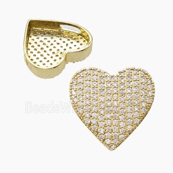 Copper Heart Beads Pave Zirconia FlatHole Gold Plated