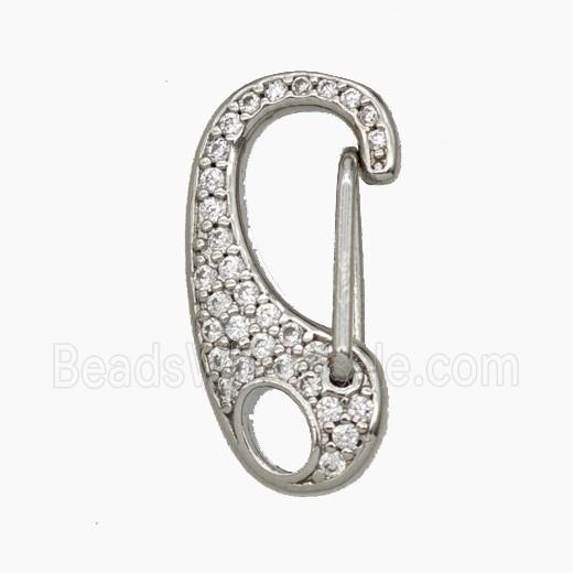 Copper Carabiner Clasp Micropave Zirconia Platinum Plated