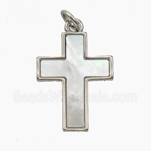 Copper Cross Pendant Pave Shell Platinum Plated
