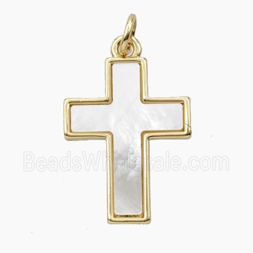 Copper Cross Pendant Pave Shell Gold Plated
