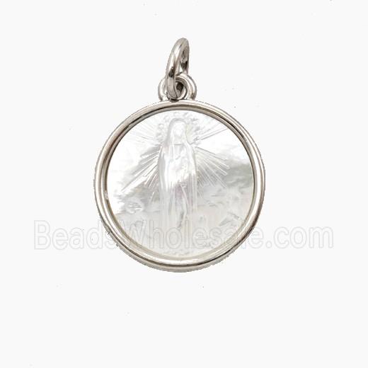 Copper Pendant Pave Shell Jesus Platinum Plated
