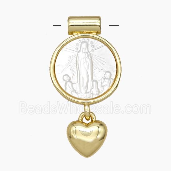Copper Pendant Pave Shell Virgin Mary Heart Gold Plated