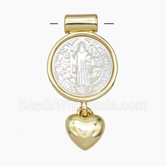 Copper Pendant Pave Shell Saint Jude Heart Gold Plated