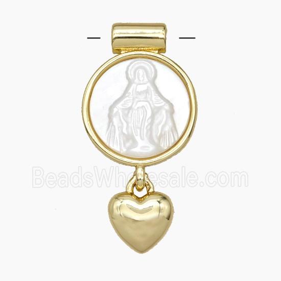 Copper Pendant Pave Shell Virgin Mary Heart Gold Plated