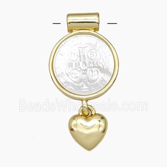 Copper Pendant Pave Shell Religious Heart Gold Plated