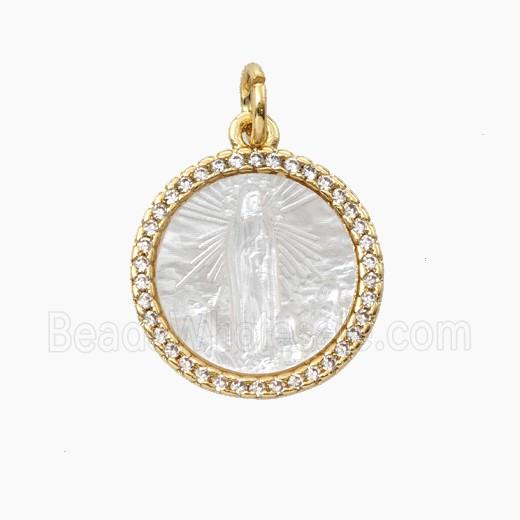 Copper Pendant Pave Shell Virgin Mary Zirconia Gold Plated