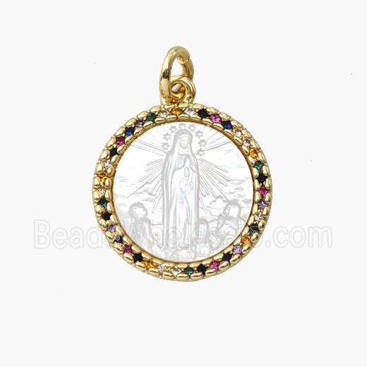 Copper Pendant Pave Shell Virgin Mary Zirconia Gold Plated