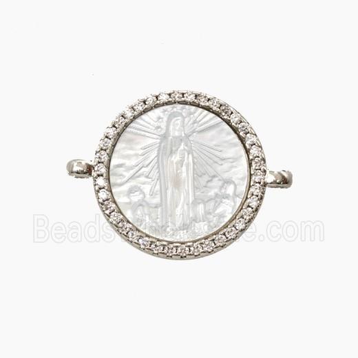 Copper Connector Pave Shell Virgin Mary Zirconia Platinum Plated