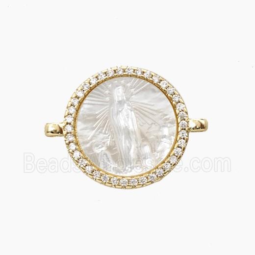 Copper Connector Pave Shell Virgin Mary Zirconia Gold Plated