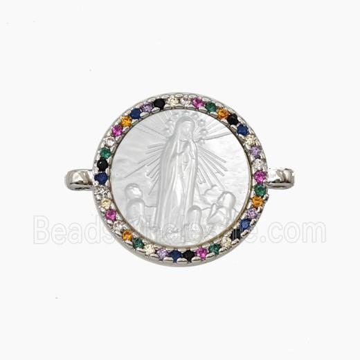 Copper Connector Pave Shell Virgin Mary Zirconia Platinum Plated