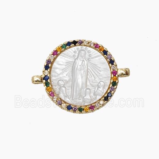 Copper Connector Pave Shell Virgin Mary Zirconia Gold Plated