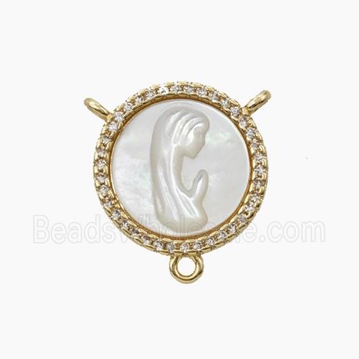 Copper Connector Pave Shell Virgin Mary Zirconia Gold Plated