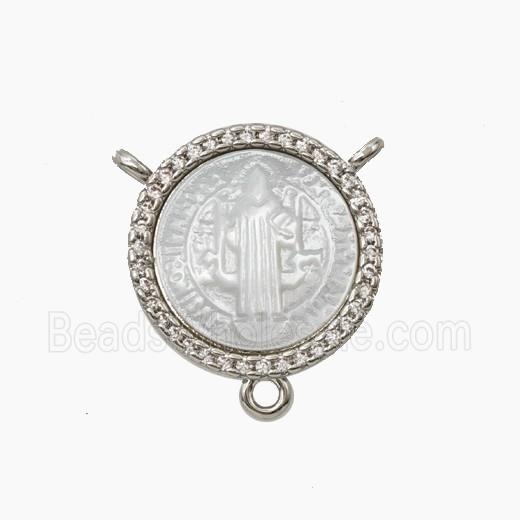 Copper Connector Pave Shell Saint Jude Zirconia Platinum Plated