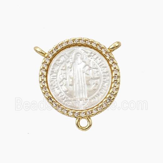 Copper Connector Pave Shell Saint Jude Zirconia Gold Plated