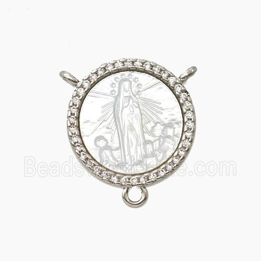 Copper Connector Pave Shell Virgin Mary Zirconia Platinum Plated