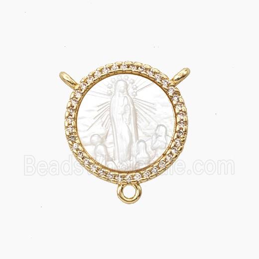 Copper Connector Pave Shell Virgin Mary Zirconia Gold Plated