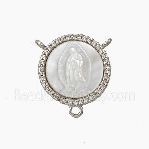 Copper Connector Pave Shell Jesus Zirconia Platinum Plated