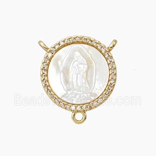 Copper Connector Pave Shell Jesus Zirconia Gold Plated