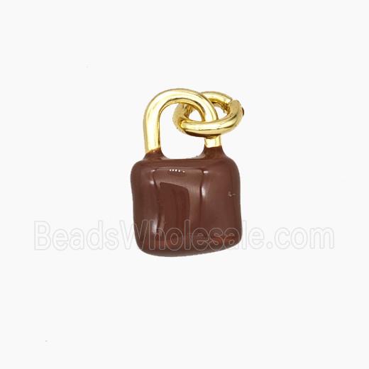 Copper Lock Pendant Chocolate Enamel Gold Plated