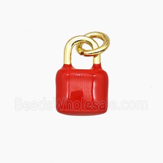 Copper Lock Pendant Red Enamel Gold Plated