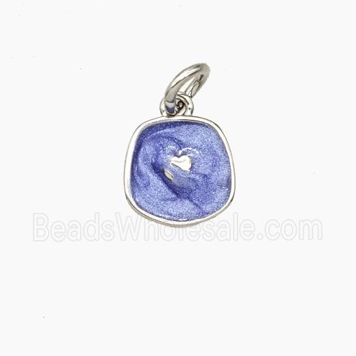 Copper Heart Pendant Lavender Enamel Platinum Plated