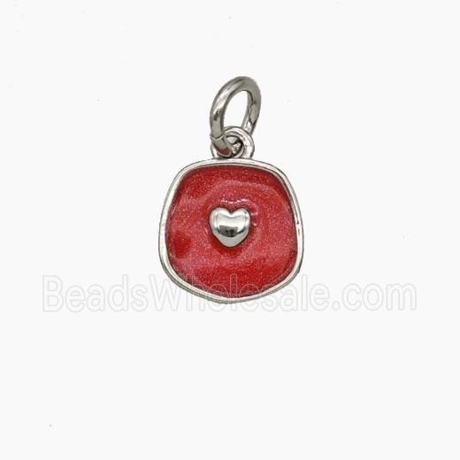 Copper Heart Pendant Red Enamel Platinum Plated