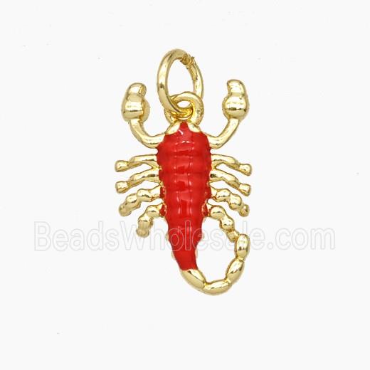 Copper Crawfish Pendant Red Enamel Gold Plated