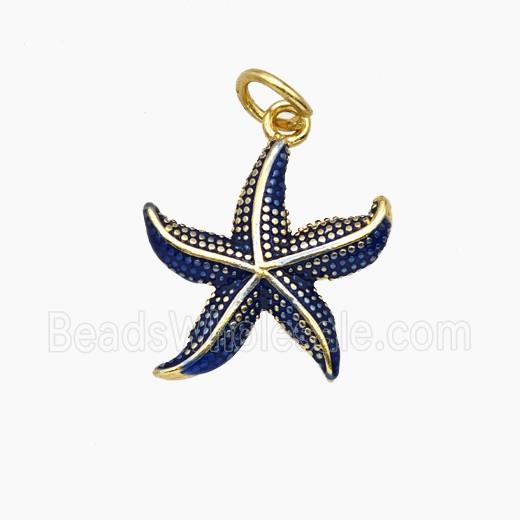 Copper Starfish Pendant Blue Painted Gold Plated