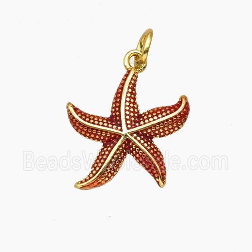 Copper Starfish Pendant Red Painted Gold Plated
