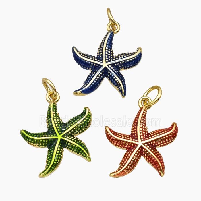 Copper Starfish Pendant Painted Gold Plated Mixed