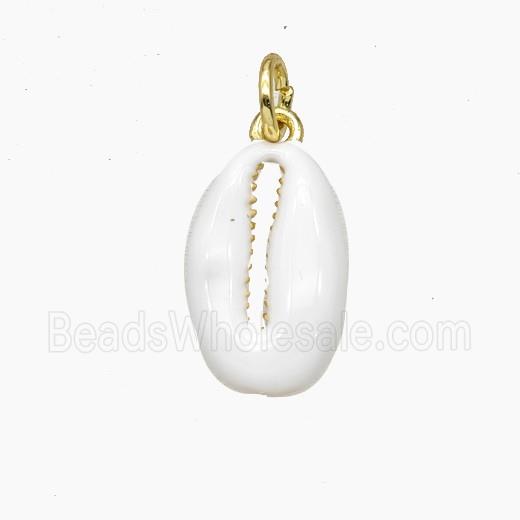Copper Cowrie Shell Pendant White Enamel Gold Plated