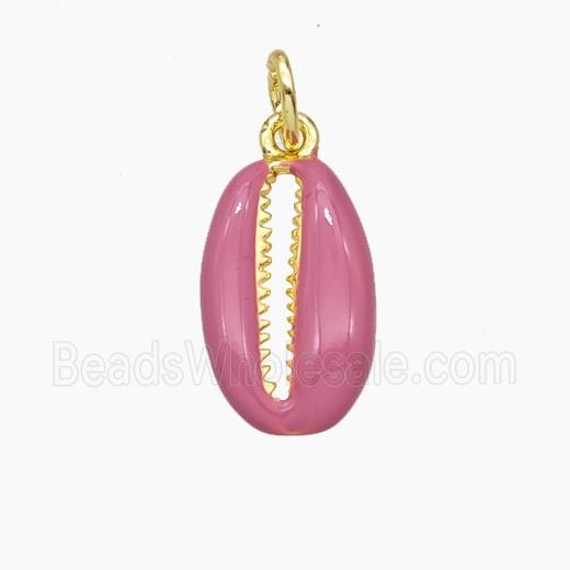 Copper Cowrie Shell Pendant Pink Enamel Gold Plated