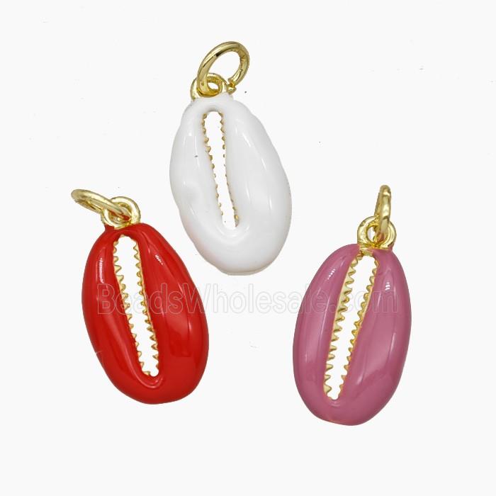 Copper Cowrie Shell Pendant Enamel Gold Plated Mixed
