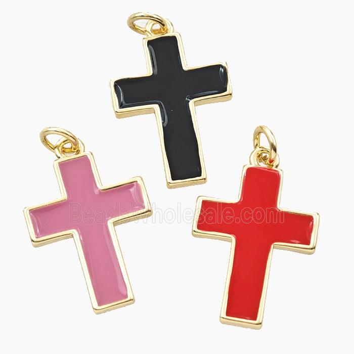 Copper Cross Pendant Enamel Gold Plated Mixed