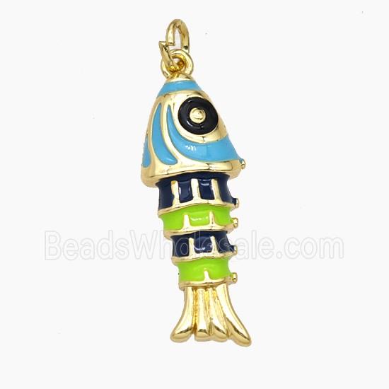 Copper Fish Pendant Multicolor Enamel Gold Plated