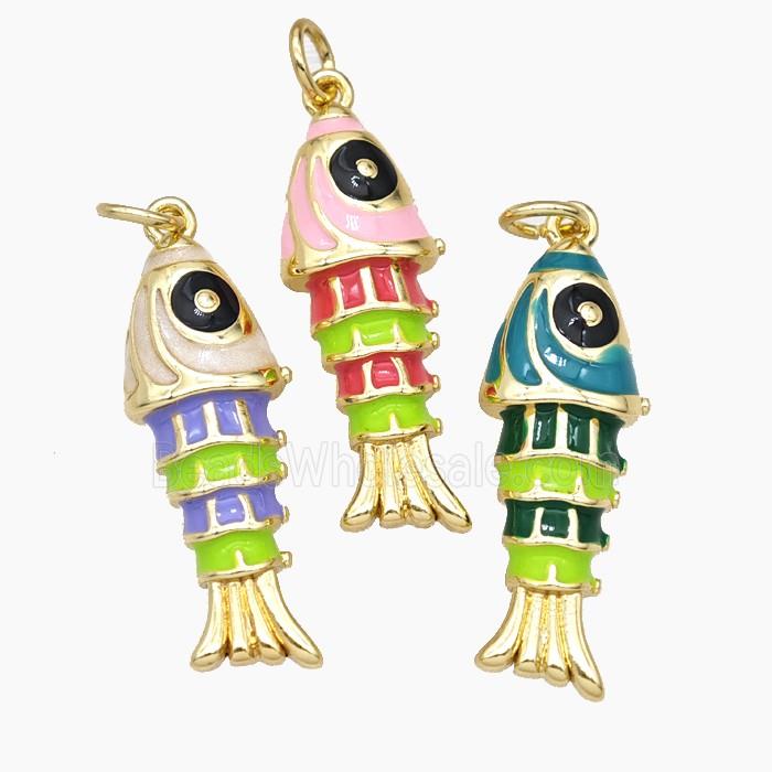 Copper Fish Pendant Multicolor Enamel Gold Plated Mixed