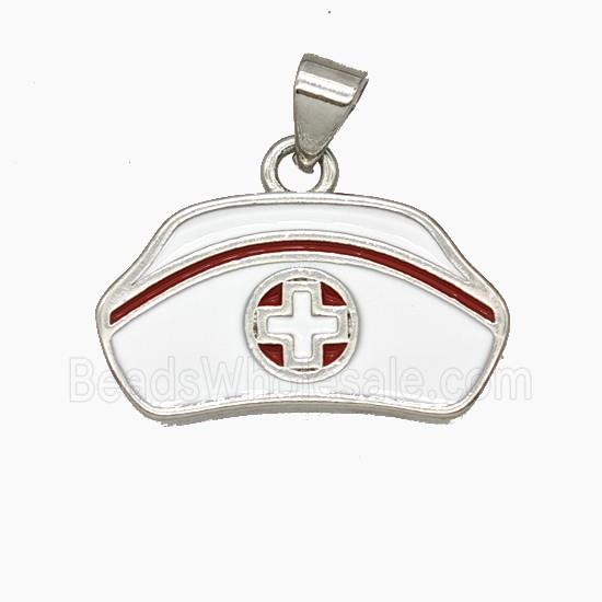 Nurse Hat Charms Copper Pendant Enamel Medical Platinum Plated