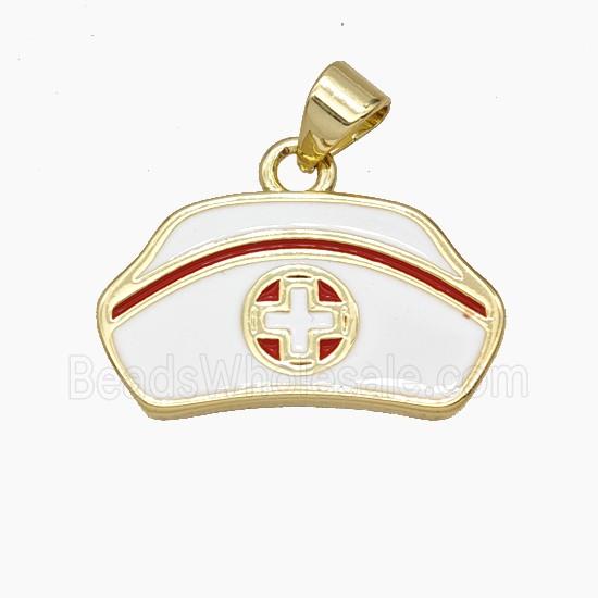 Nurse Hat Charms Copper Pendant Enamel Medical Gold Plated