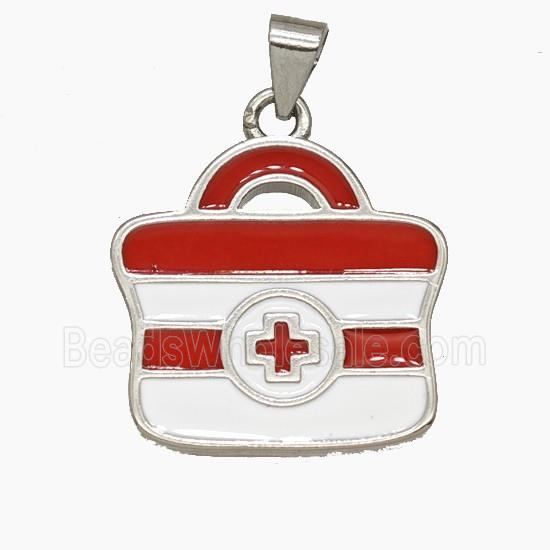 Medical Bag Charms Copper Aid Kit Pendant Enamel Platinum Plated