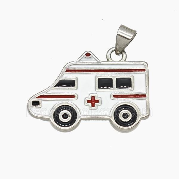 Ambulance Car Charms Copper Medical Pendant Enamel Platinum Plated