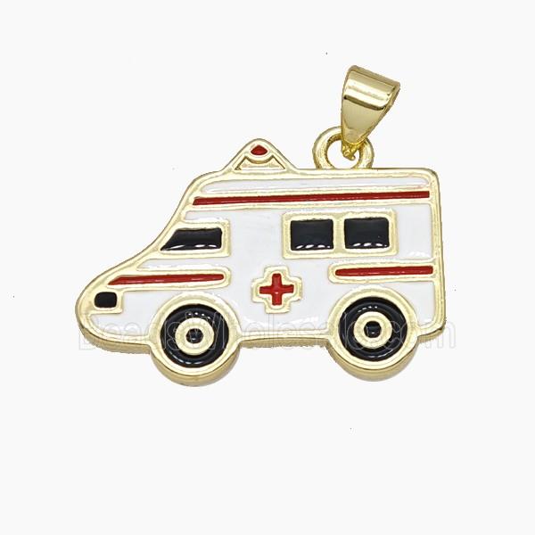 Ambulance Car Charms Copper Medical Pendant Enamel Gold Plated