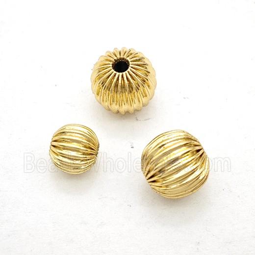 Copper Round Beads Ribbed Gold Plated